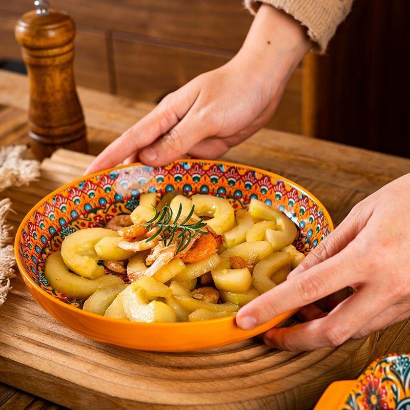 7in or 8in Bohemian Ceramic Plate High Appearance Level Home Creative Dish Plate Fruit Plate Steak Plate Deep Plate Disc Cutlery