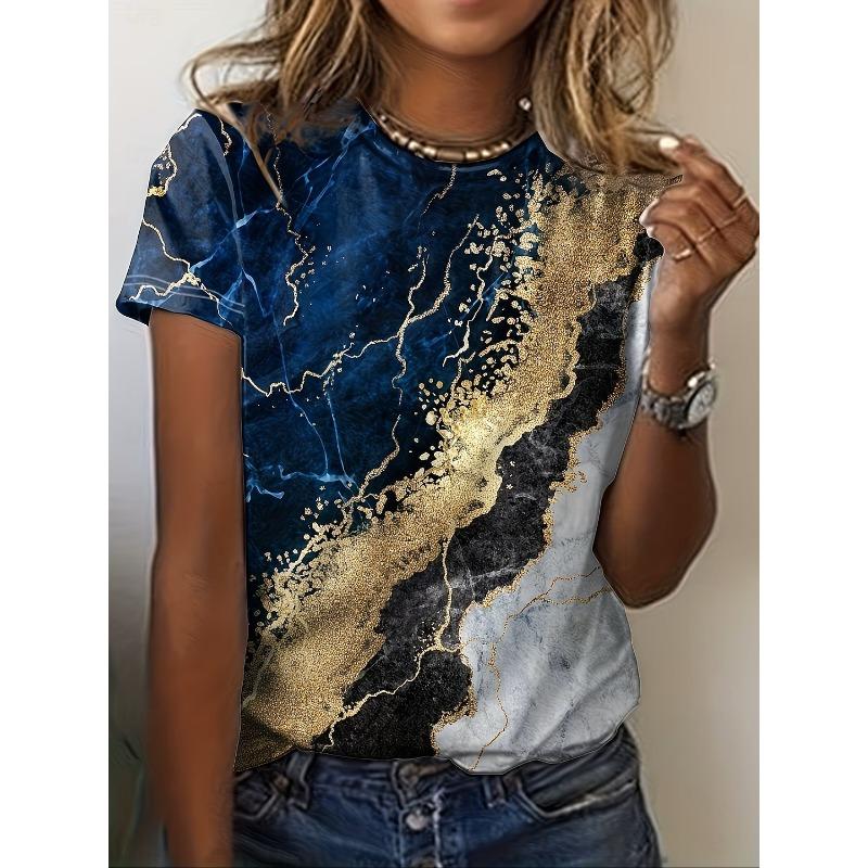 Women's T Shirt Print Ocean Vintage Stylish Casual Short Sleeve Crew Neck Round Neck Regular Tops