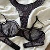 Conjunto de Lingerie Francês Ultra Fino Sexy Renda Estampas Florais Sutiã Moda Roupa Íntima Feminina Malha Respirável Intimidade Conjuntos de Sutiã e Tanga
