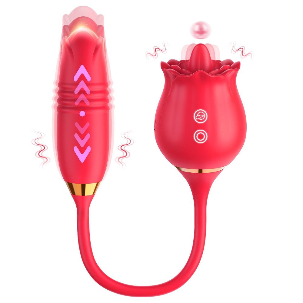Powerful Rose Toy Dildo Thrusting Vibrator for Women Clitoris Sucker Stimulator Tongue Licking Adults Goods New Sex Toys Female
