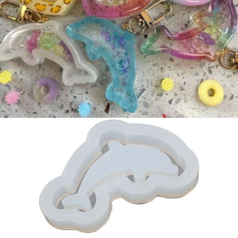 Quicksand Resin Casting Molds Dolphin Shape Resin Art Shaker Mold Crystal Silicone Pendant Molds DIY Keychain Earring