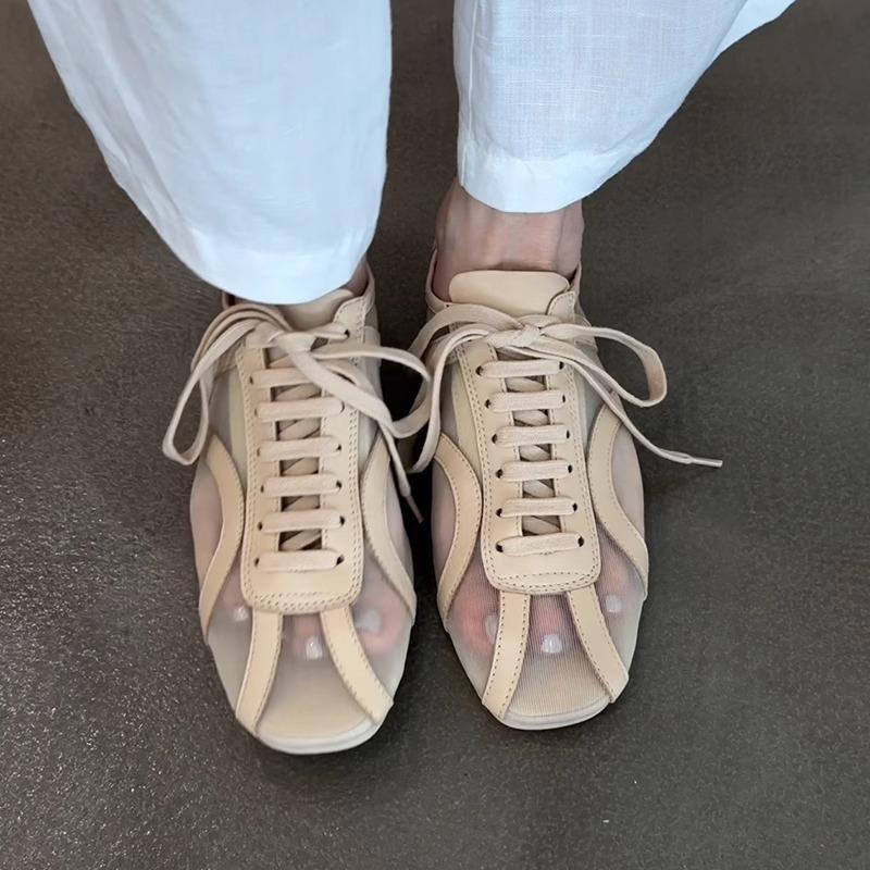 Fashion Breathable Soft Bottom Mesh Women's Sneakers Fashion Lace-up Flats High Quality Light Comfortable Casual Sports Shoes for Women