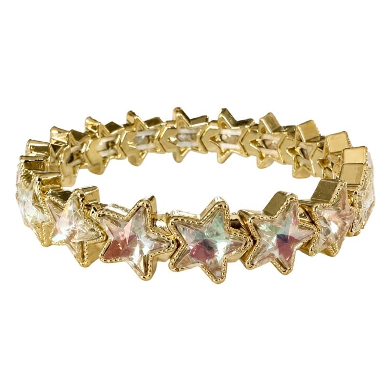 Clasp-Free Stretch Bracelet,Translucent Multicolor Details and Gold-Tone Alloy Wristband for Everyday Outfits and Parties