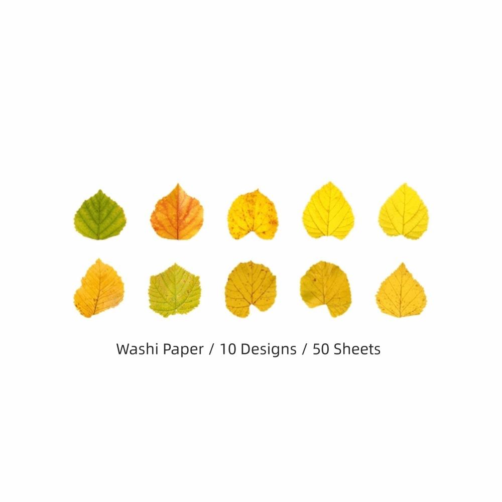 50Pcs Self-adhesive DIY Leaf Paper Stickers Leaf Shape DIY Scrapbooking Yellow Autumn Leaves Series Washi Paper Stickers