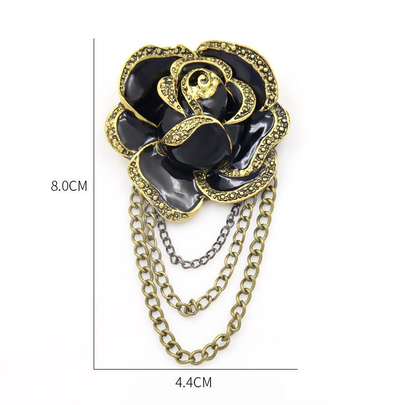 Camellia Brooch Oil Drop Badge Mourning Funeral Corsage Pin High-End French Elegant Clothes Scarf Accessory Tassel Chain Brooch