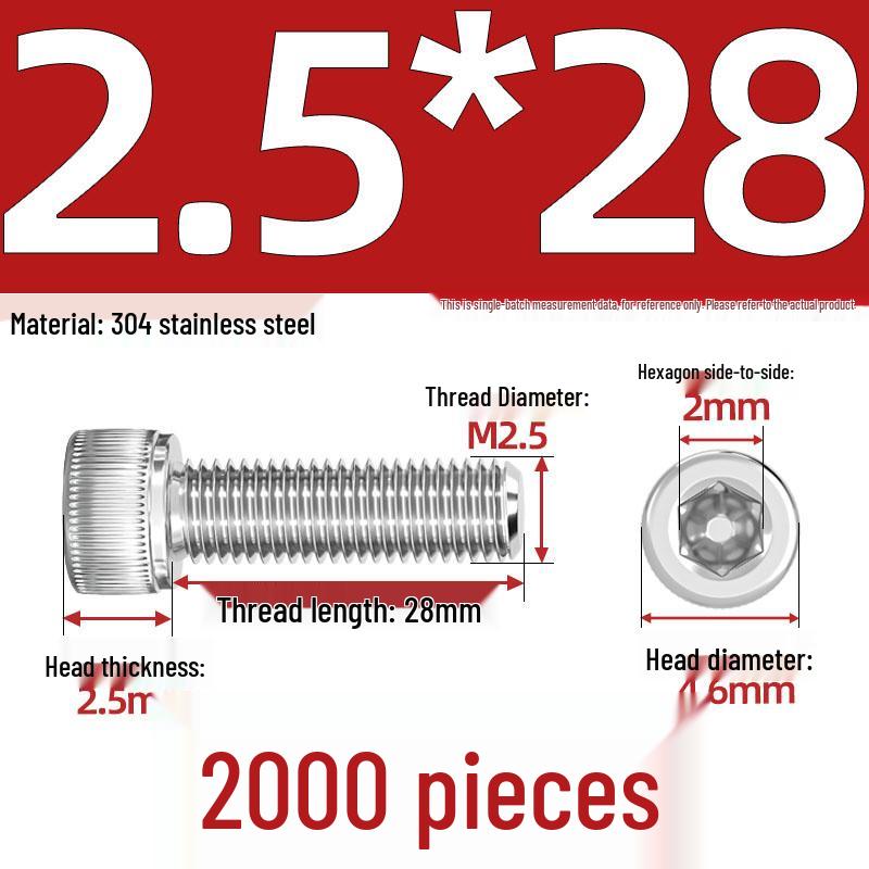 304 Stainless Steel Hex Socket Head Cap Screws, M2-M10, Extended Length