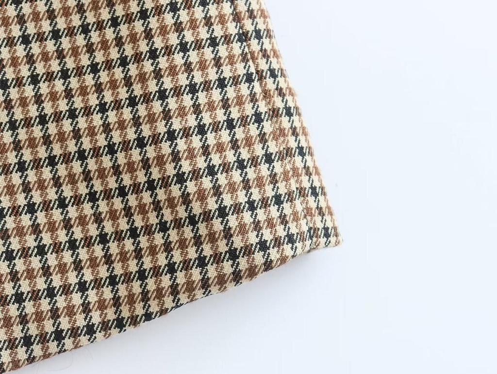 2024 Women's Winter Plaid Double-Breasted Suit Jacket & Straight Skirt - European & American Style