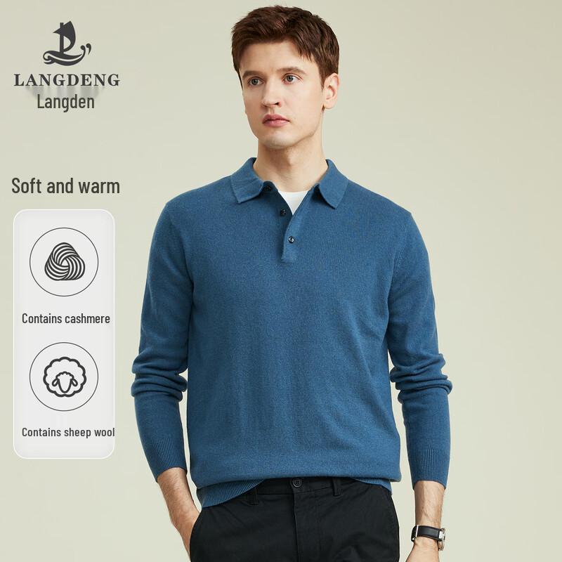 Langdeng Men s Polo Neck Wool Blend Sweater M