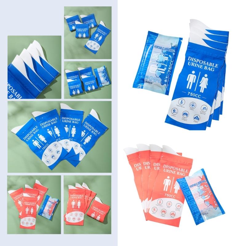 4Pcs Outdoor Emergency Urine Bags Unisex Disposable Urinal Bags 750ML Camping Pee Bags for Road Trip Camping Hiking