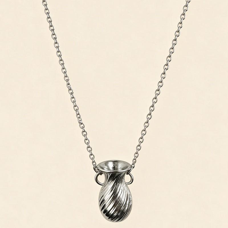 Gentle Style Silver Vase Pendant Necklace with Colorful Daisy Accents