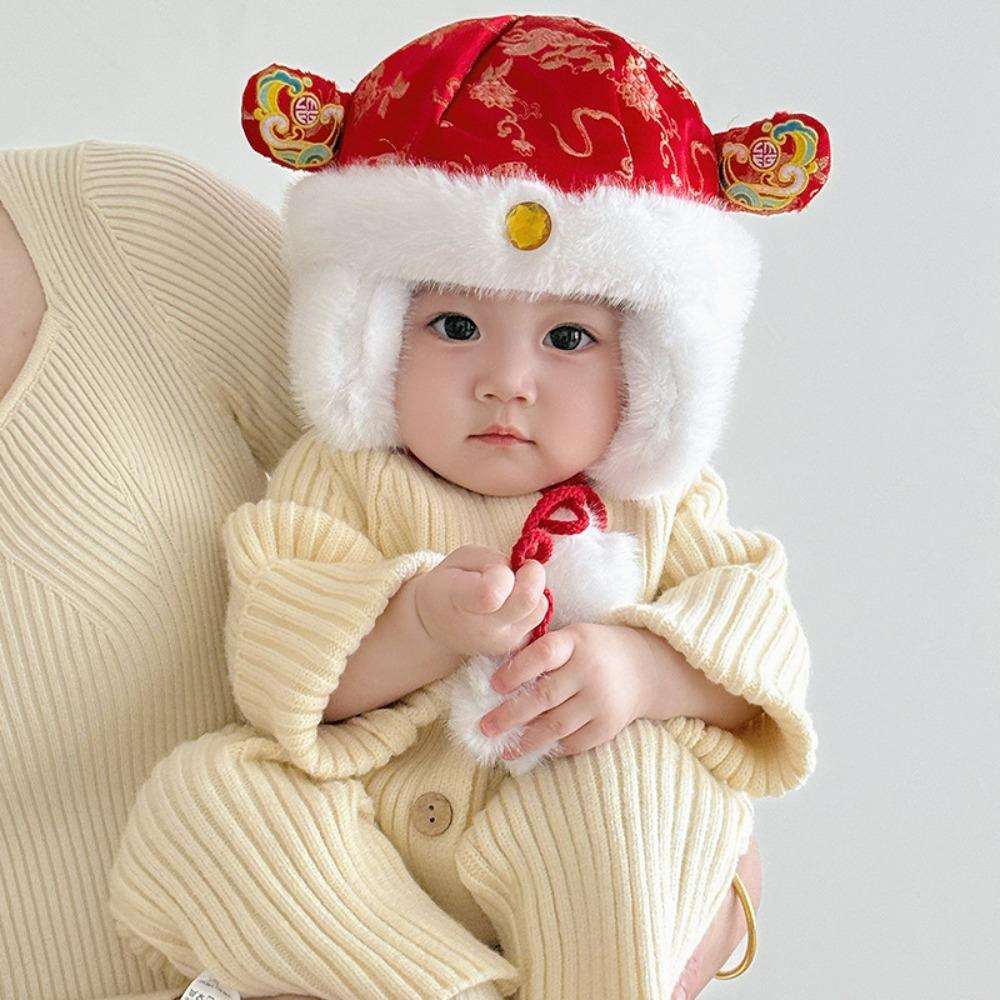 

Guochao baby hat autumn and winter cartoon boy fluffy hat Song Jin cute girl hat double layer thickened pullover hat