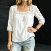 2026 Summer Women's Square Neck Lace Trim Seven-Sleeve Top