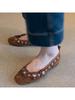 Fashion Retro Button Flower Rivet Shallow Toe Round Toe Single Flat Mary Jane Women's Shoes 2025 New Style