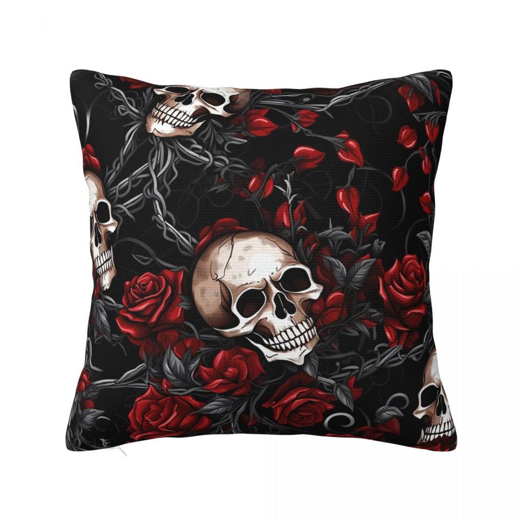 Gothic Skull And Rose Square Pillowcase Cushion Cover Pillow Case Throw Pillow Cover for Home Bedroom Car