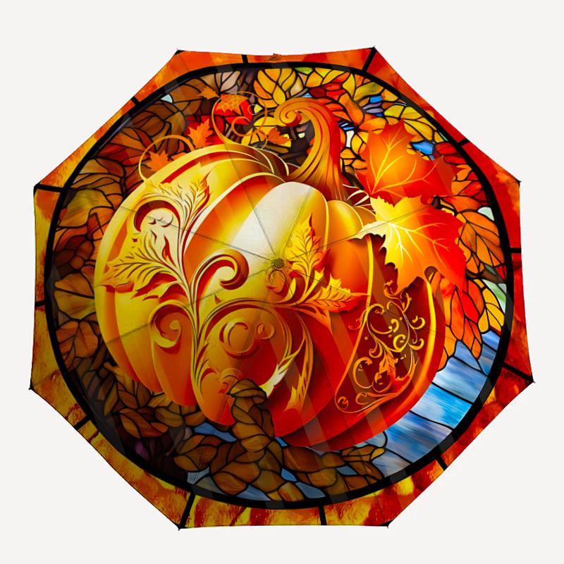 

1PC Autumn Pumpkin Automatic Open/close Umbrella with 8-Rib Structure for Women/Men, All-Season Use - Travel Essential, Stylish Accessory, Highquality