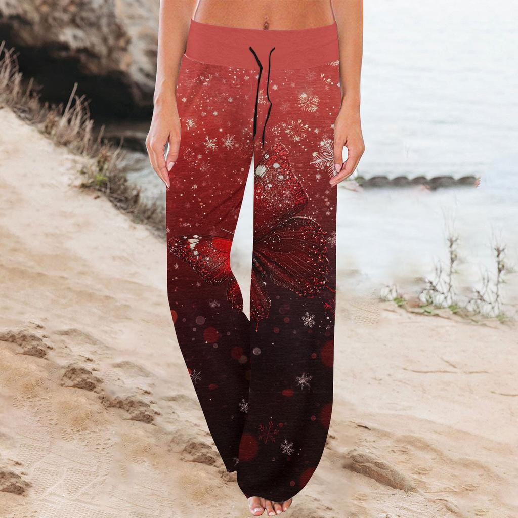 Women's Comfortable Pajama Pants Pants Christmas Print Drawstring Wide Leg Pants