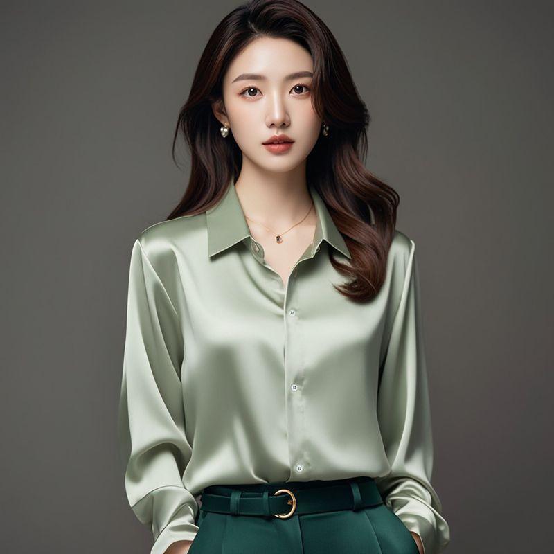 Summer Trend Fashion Women's Casual Elegant Satin Long Sleeved Shirt Office Women's Shirts And Blouses Slim Femal Clothes