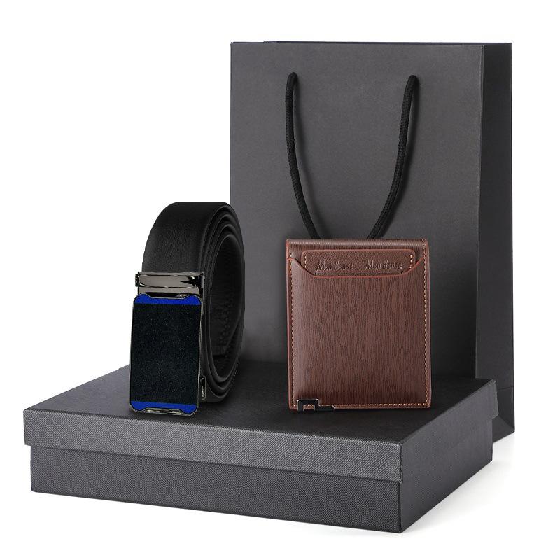 New men's pattern leather belt wallet gift set gift box men's business belt