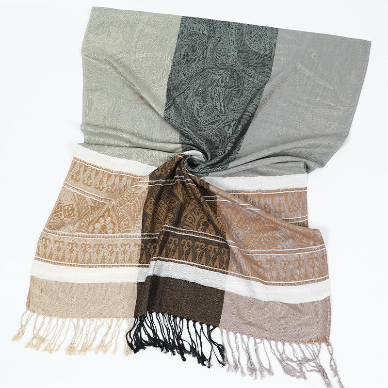 New shawl stripes contrasting colors autumn and winter fashion fringed women's scarf light luxury large size shawl