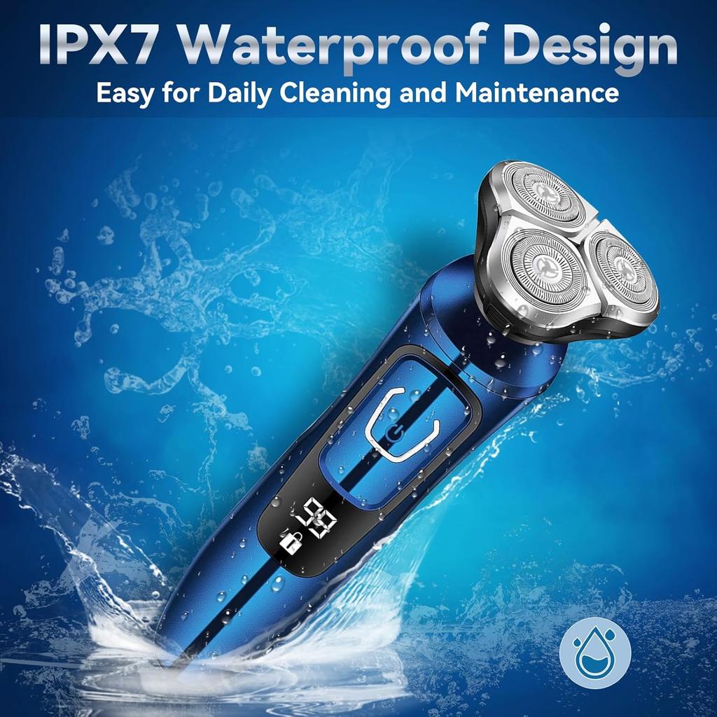 Elektrischer Rasierer für Männer, Wiederaufladbarer Elektrorasierer, Wasserdichter Nass-Trocken-Rasierer, Kabelloser Rasierer (blau)