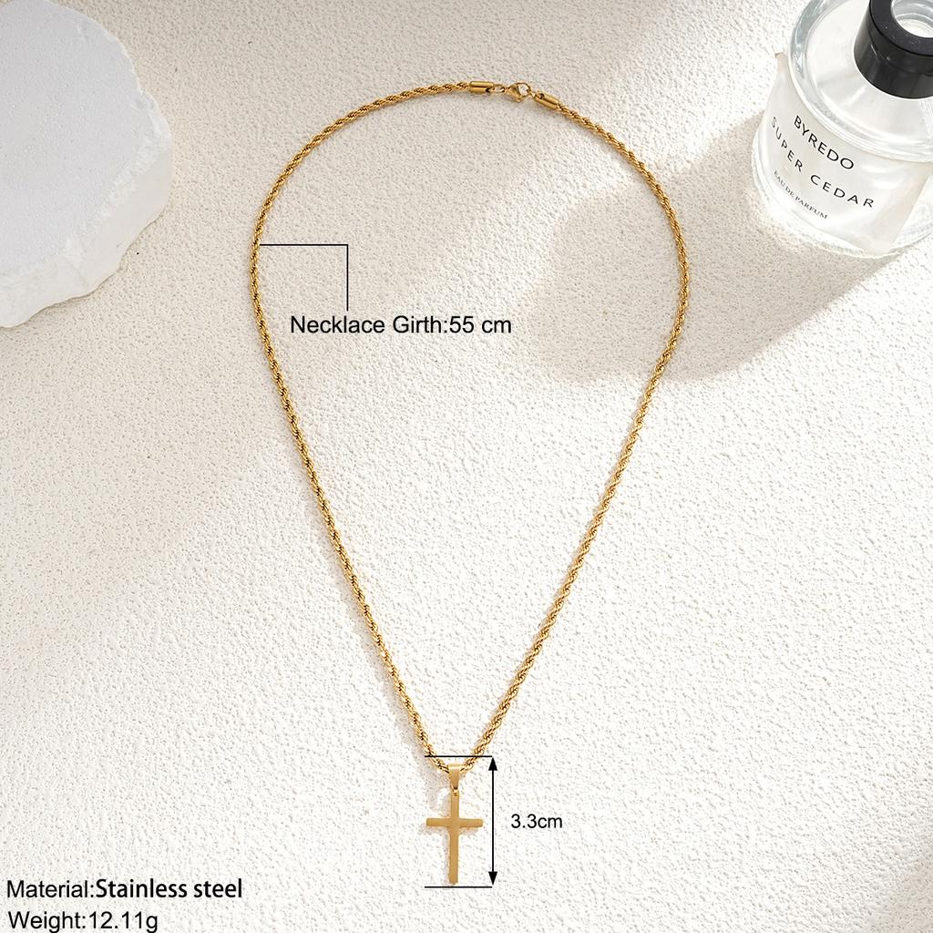 Cross Stainless Steel Necklace For Men Gold Color Crucifix Pendant Twisted Rope Snake Chain Women Party Jewelry