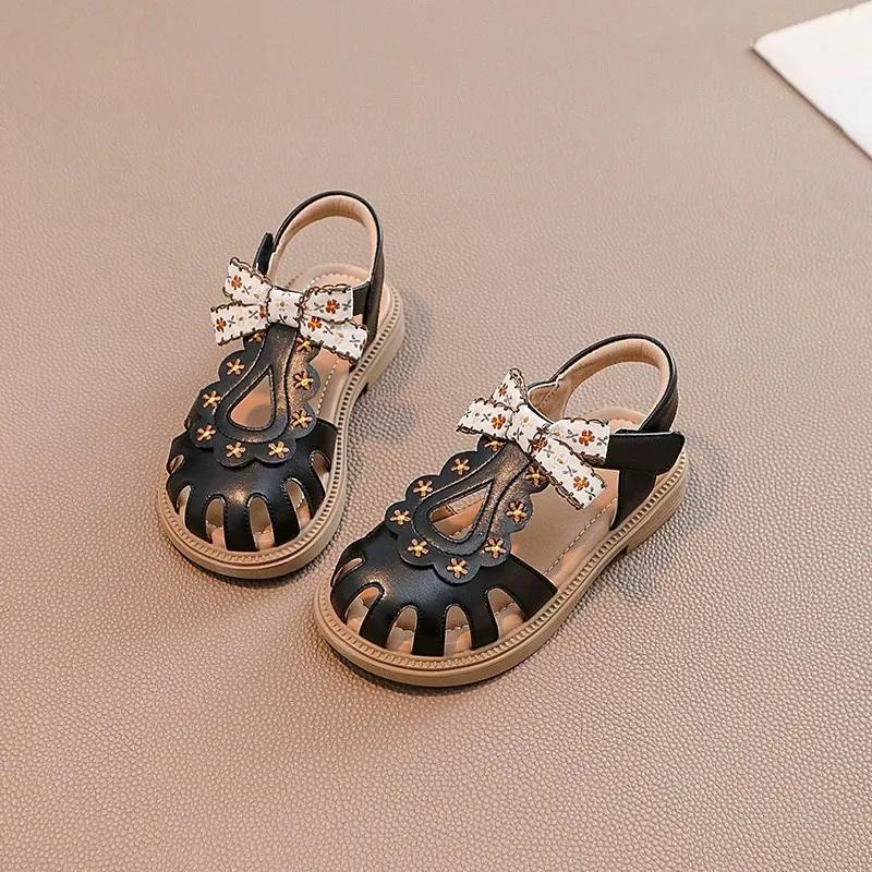 2024 Children Sandals for Girls Summer New Fashion Korean Style Soft Comfortable Sweet Bowtie Cool Cut-outs Holiday Beach Shoes