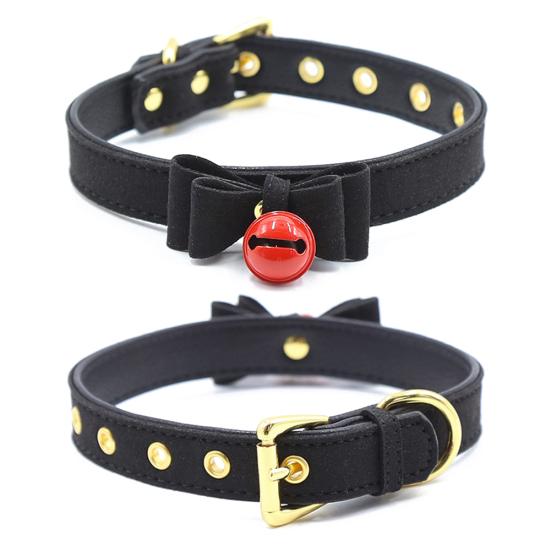 Bell Bowknot Faux Leather Belt Adjustable Collar Choker Bondage Necklace Sex Toy