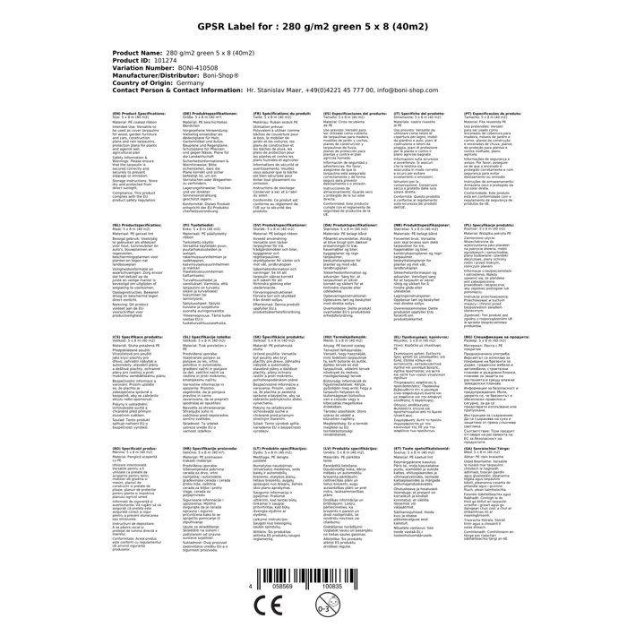 Protection Tarp 5x8m, Green, 280g/m² (40m²) - Resistant and Waterproof