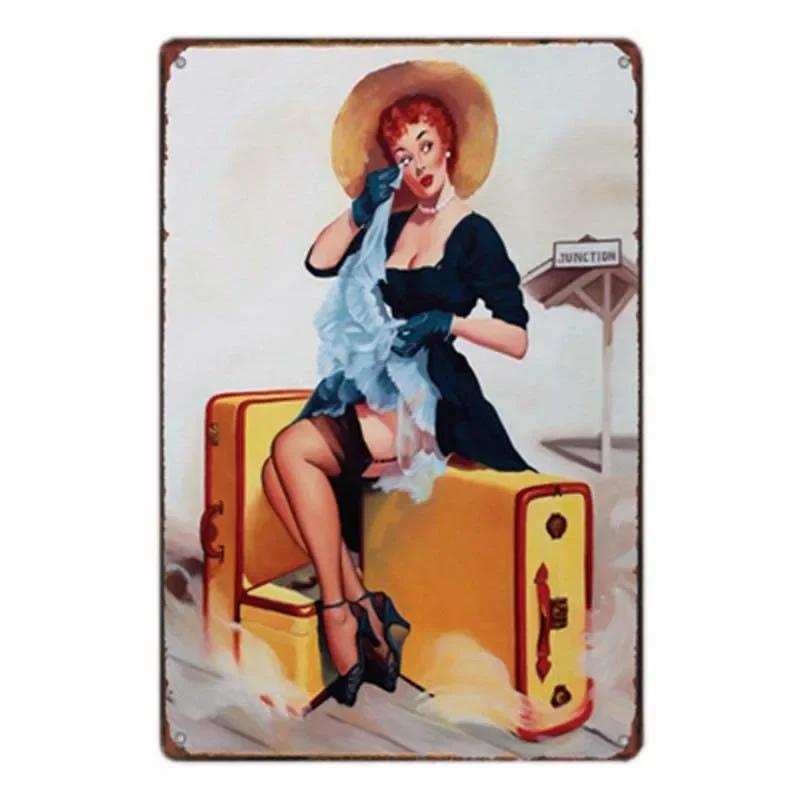 Sexy Girls Europe Beauties Poster Metal Iron Sign Art Paintings Bar Pub Garage Home Decoration Retro Tin Sign Craft Plate Plaque