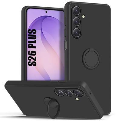 Case for Samsung Galaxy S26 Plus, Black Silicone Scratch-Resistant Protection with Rotating Ring