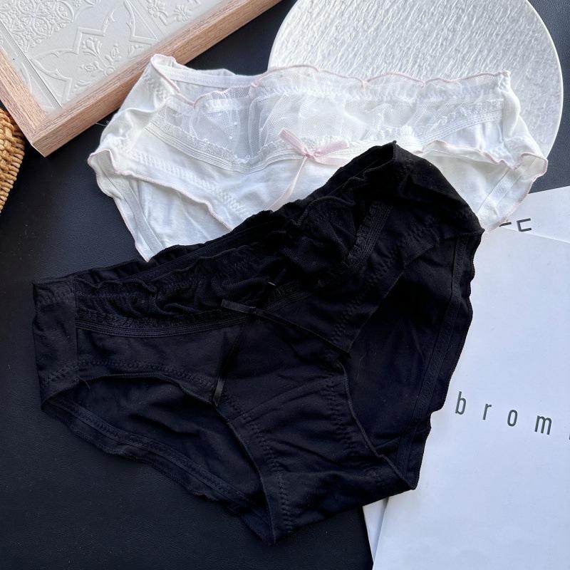 Women's Spring and Autumn Cotton Cute Wrap Hip Mesh Low Rise Panties