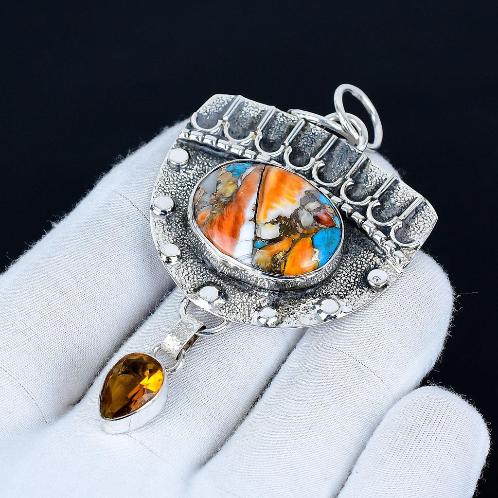 Orange Spiny Oyster Pendant, 925 Sterling Silver Handmade Jewelry, Smoky Topaz Silver Pendant, Party Wear Jewelry For Women's, Pendant Engagement Gift