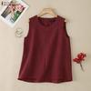 Women Plaid Print Casual Round Neck Sleeveless Tank Tops