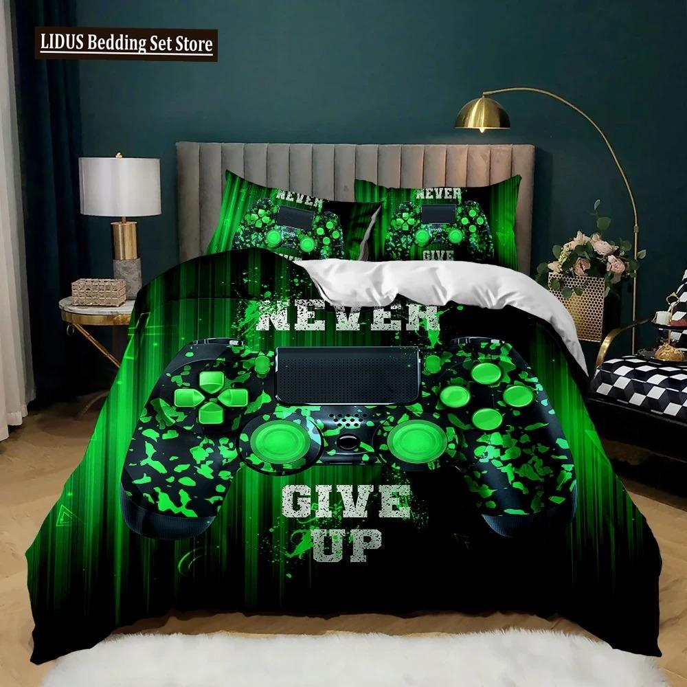 

Комплект постельного белья для геймпада Twin King Size полиэстеровый игровой чехол для геймера Декор для мальчиков-подростков Зеленый неоновый комплект постельного белья для геймпада US King 264x228cm