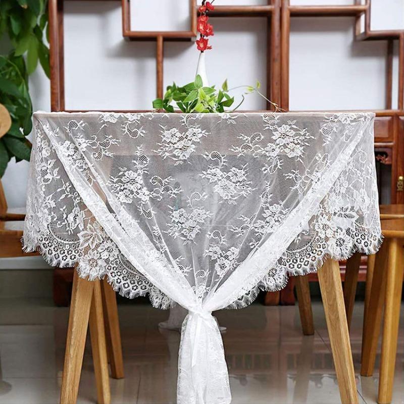 Lace Tablecloth Wedding White Tablecloth Vintage Embroidered Rectangle Lace Fabric for Summer Outdoor Party Farmhouse Home Decor