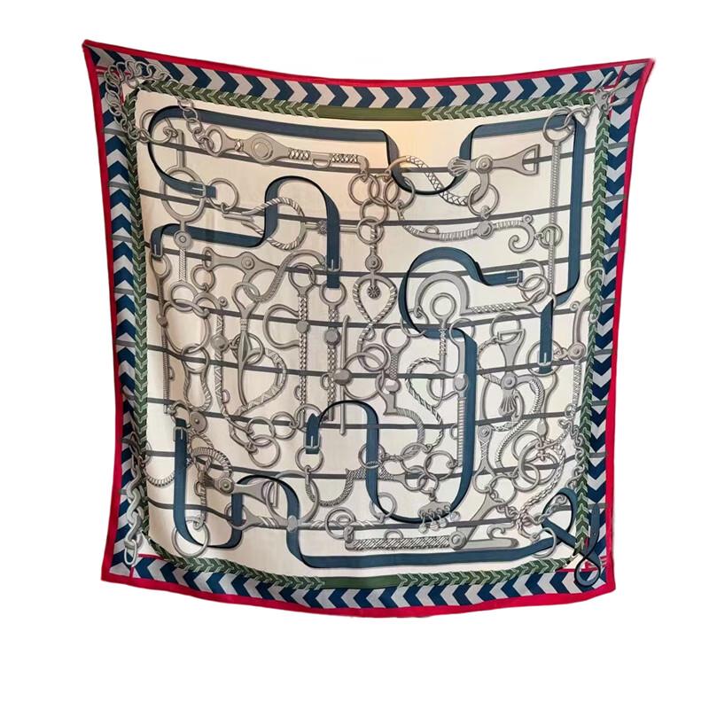 NINA SOLOR Buckle Wrap Color Block Silk Wool Square Scarf Shawl