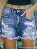 European & American Plus Size Summer Frayed Ripped Denim Shorts