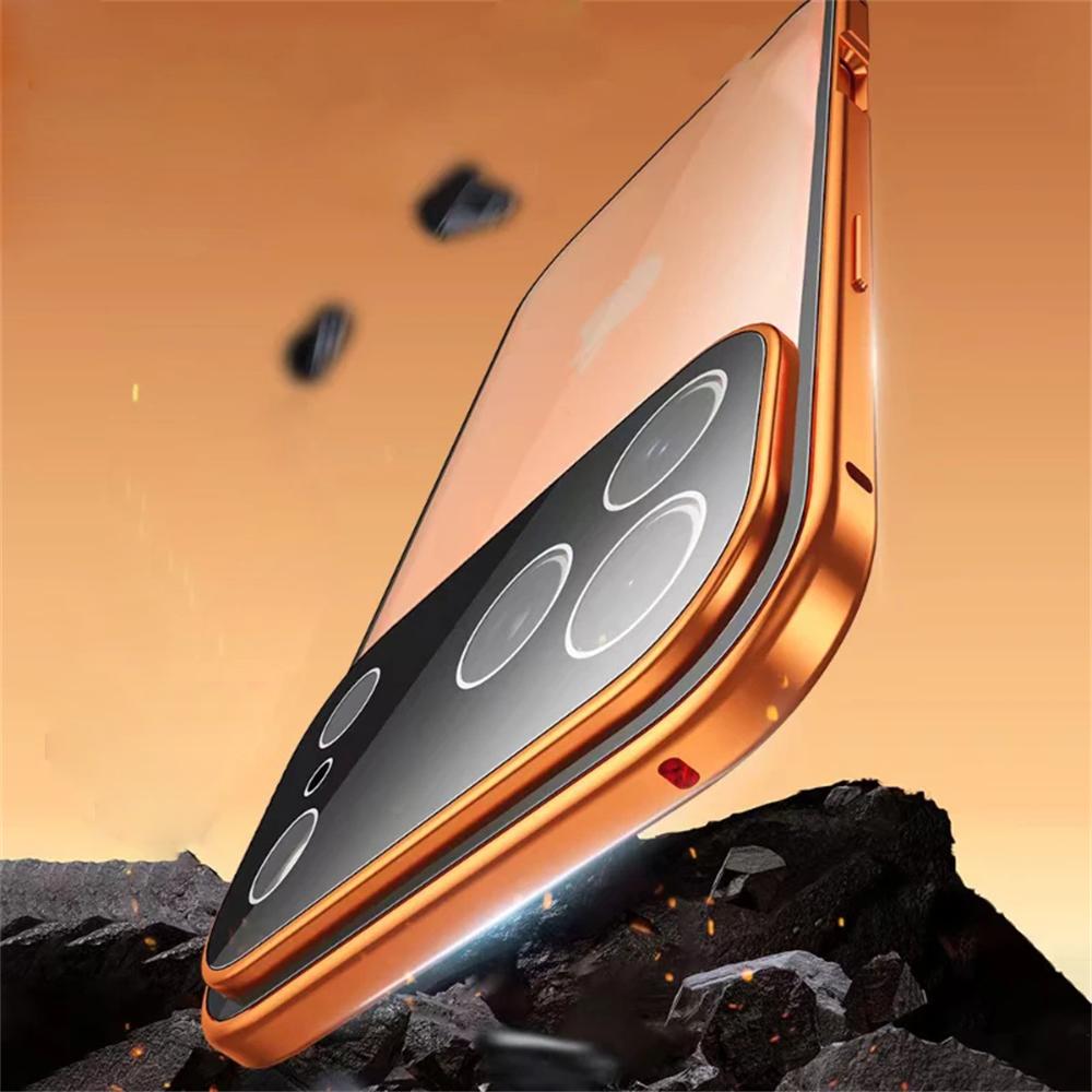 360 Full Protection Metal Magnetic Double-Sided Glass Snap Lock Phone Case For iPhone 17 Air 16 15 14 13 12 11 Pro Max Lens Protection Cover