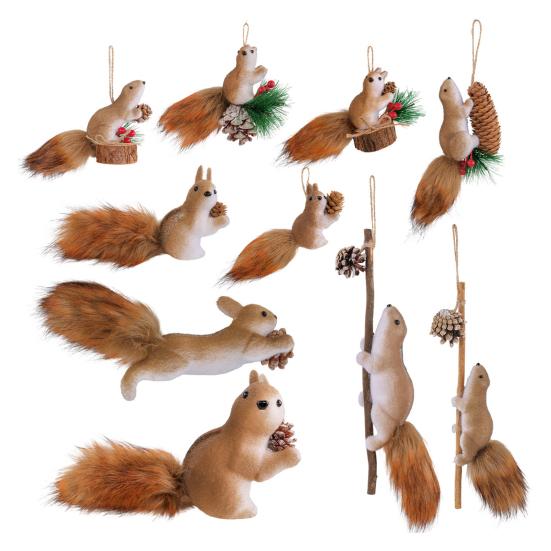 Artificial Squirrel Christmas Hanging Ornament Holiday Pendant Home Wall Decor Christmas Tree Decoration