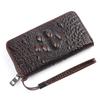 Herren Geldbörse Lang Reißverschluss Handtasche Echtes Leder Geprägtes Krokodilmuster Silberne Tasche Rindsleder Business Herren Handtasche