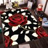 Large Red Roses Pattern Carpet with Black Background and Gold Accents Suitable for use as an anti-slip for living room bedroom sofas