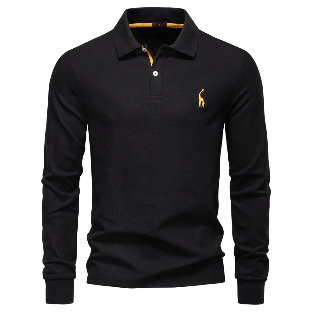 AIOPESON 2025 Koszulka Polo Business Casual Męska Jednolity Kolor Długi Rękaw Mieszanka Bogata w Bawełnę Oddychające Polo Męskie