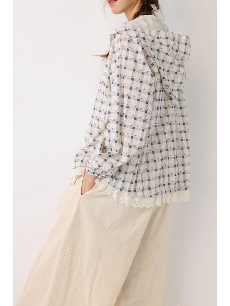 Cherry Blossom Plaid Hooded Shirt - Spring/Summer 2026 Collection