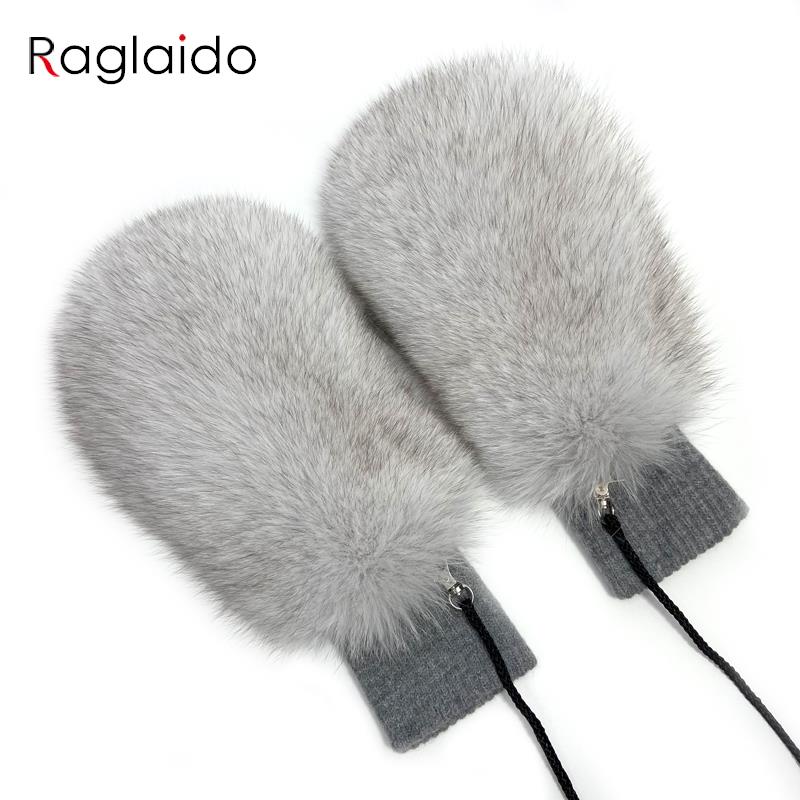 Fuchs Pelz Fäustlinge Flauschige Warme Winter Frauen Handschuhe Hohe Qualität Luxus Outdoor Warm Halten Pelz Handschuhe