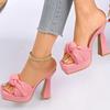 Mode Mode Schleifenknoten Dicke Sohle Pantoletten Damen Neuer Stil Quadratische Zehenpartie Hoher Absatz Hausschuhe Weiblich Sommer Übergröße Slipper Sandalen Mujer