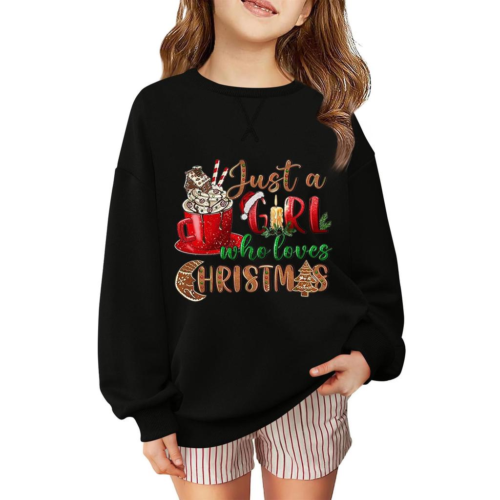 Дитячий Модний Повсякденний Пуловер-Світшот Вільного Крою з Довгим Рукавом та Різдвяним Принтом