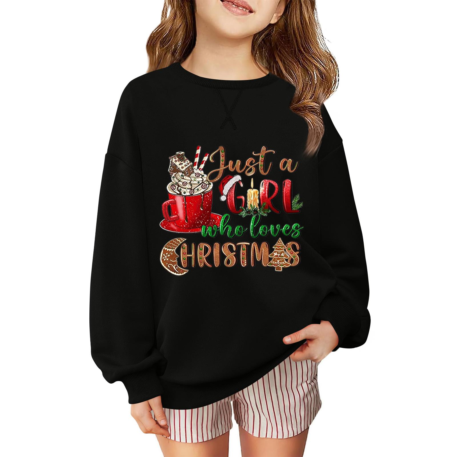 

Детский модный повседневный пуловер с длинными рукавами и свободного кроя с рождественским принтом 100 чёрный