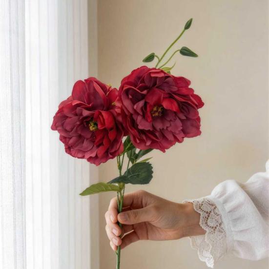 2 Cabezas Flores Artificiales de Peonías Ramas de Peonía Falsas de Seda con Tallo para Ramo de Novia DIY Centros de Mesa de Boda Arreglos Florales