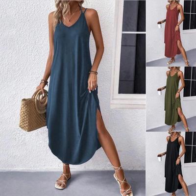 Europäisches & Amerikanisches Damen Maxikleid mit Trägern in Uni