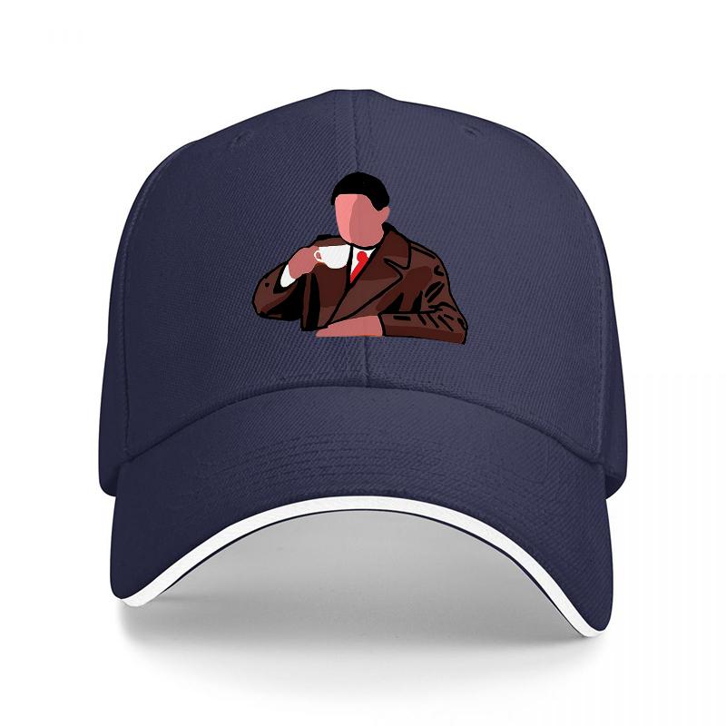 Unisex IN SUIT DRINKING COFFEE CLASSIC BASEBALL CAP BLACK WITH WHITE TRIM STYLISH DESIGN FOR EVERYDAY WEAR FASHION ACCESSORY